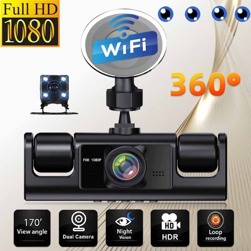 360 Derece Gece Görüşlü 4 Lensli Araç İçi Kamera Video Kaydedici Döngü Kayıt 1080p IPS Ekran Uzaktan Kumandalı Evrensel Uyumlu 